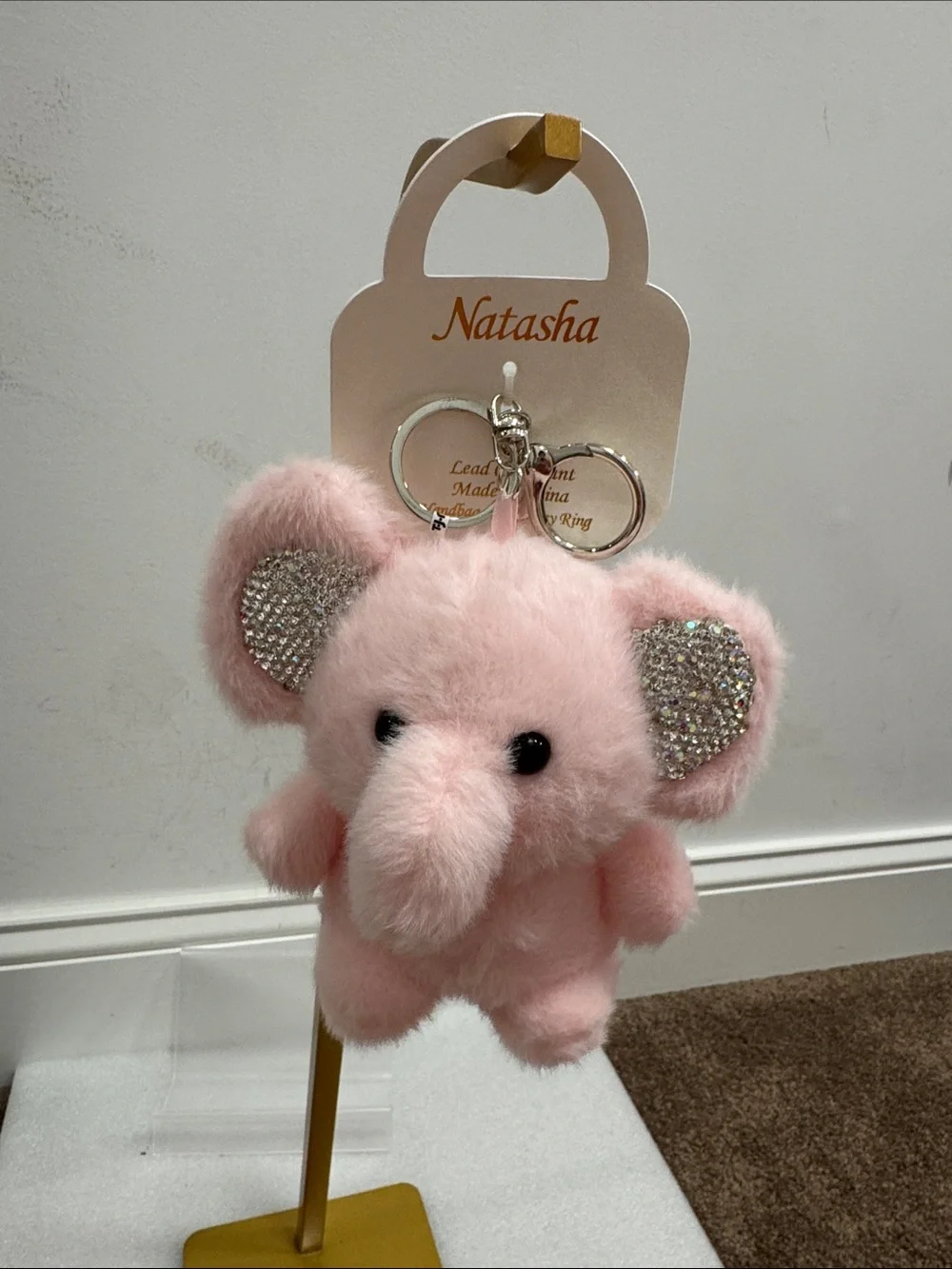 Natasha pink plush elephant keychain bag charm NWT